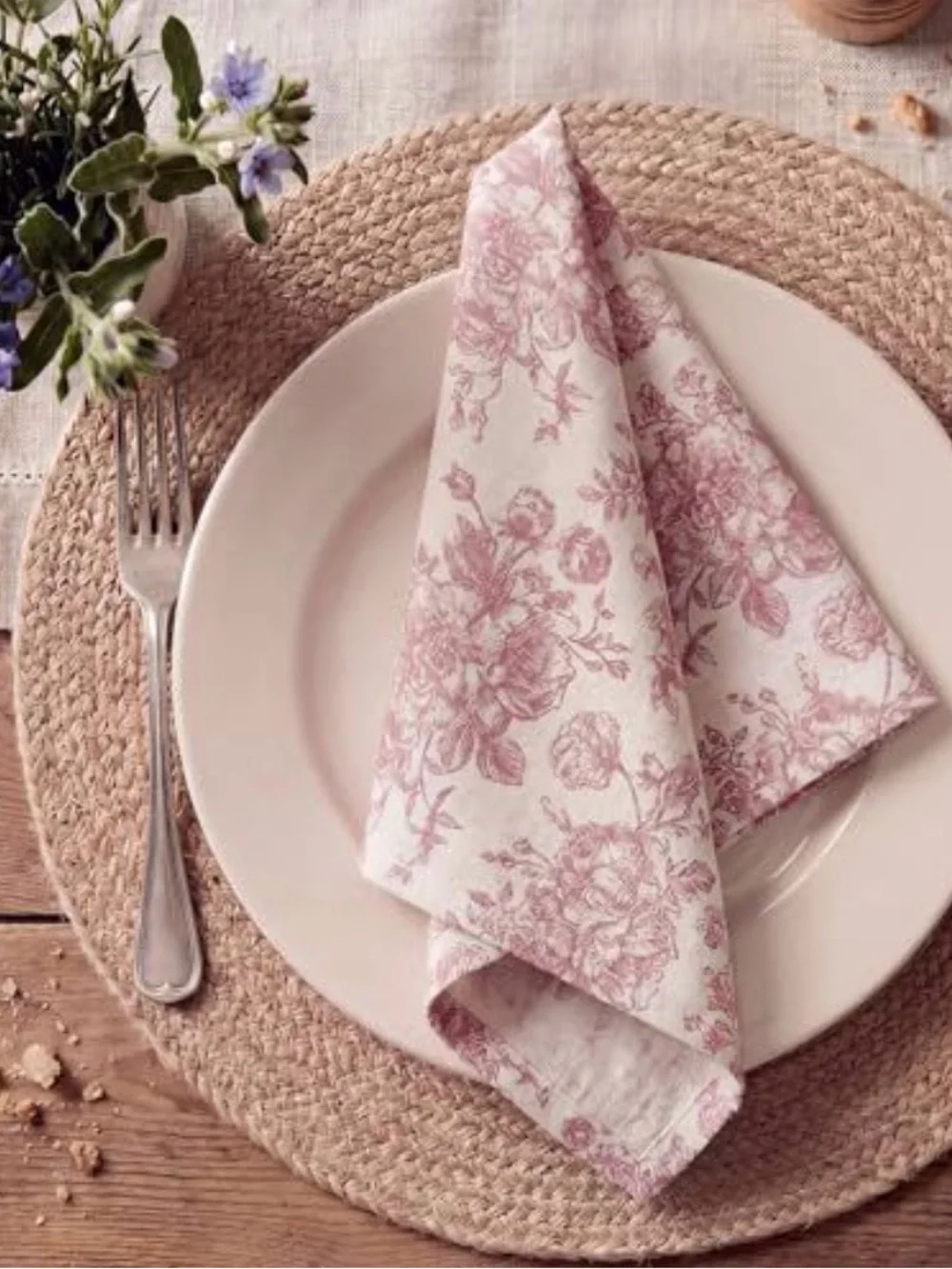 Floral Toile Print Table Napkins - Pink on Cream